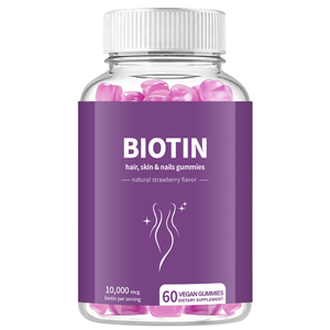 Gomitas <span class=keywords><strong>de</strong></span> Biotina para Cabello, Piel y Uñas, 10000mcg, Sabor Fresa, 60 Unidades, Apoyo Vegano para la Belleza - Product Image 1