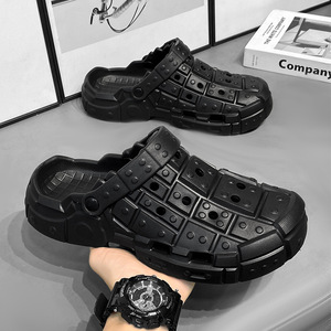 Men's <b>Clogs</b> Thick Soled Non Slip Buckle Closure Casual Beach Shoes Sand Gray Black Solid Color - Product Image 4