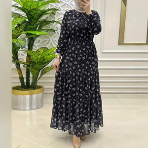 Vestido largo y elegante de moda envuelto con flores de gasa musulmanas de Oriente Medio para mujer - Product Image 3