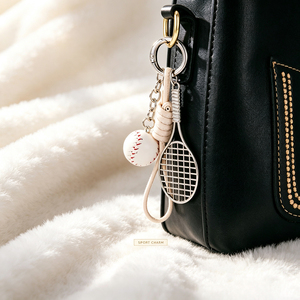 Vintage Metal Tennis Racket Baseball Keychain Braided Cotton Rope Spring <b>Ring</b> Sports Style <b>Bag</b> Hanging Charm <b>Key</b> Ornament - Product Image 6