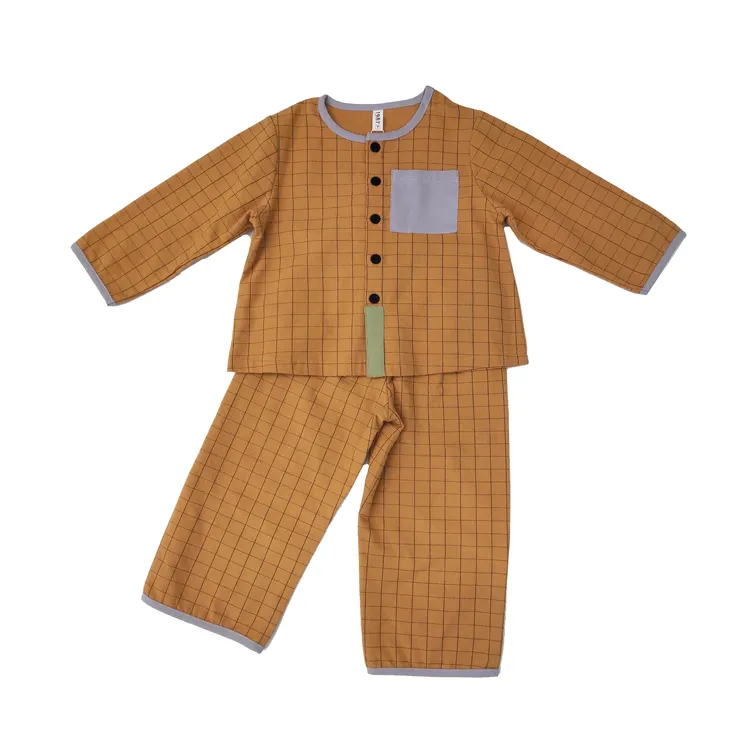 도매 잠옷 솔리드 컬러 니트 100% 코튼 아기 어린이 잠옷 어린이 잠옷 의류 통기성 OEM 서비스 지원