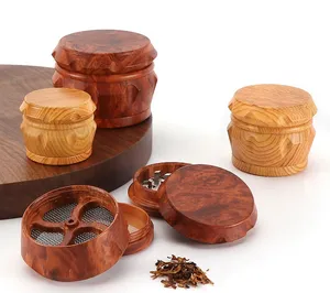 KY Free Sample Wood Grain 41mm 52mm 64mm Portable Smoke Crusher Classic Herb Grinder Aluminum