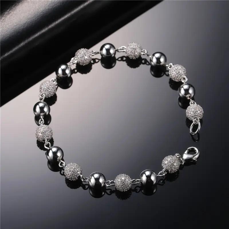 6Mm 8Mm Iced Out Vergulde Bal Link Armband Mannen Hiphop Ijzige Bling Bal Armband Diamant Zirkonia Bal Kralen Armband