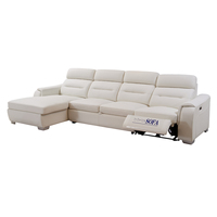 Canapé-lit multifonctionnel en cuir crème, inclinable électriquement, avec chargeur USB et table pliante