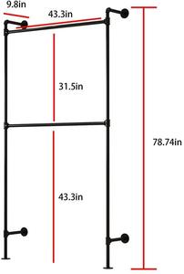 Appendiabiti Industriale in Tubo Metallico da Parete, Espositore Vintage per Abbigliamento con <span class=keywords><strong>Asta</strong></span> Appendiabiti per Armadio Nero - Product Image 2