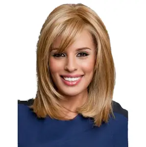 Wholesale heat resistant long straight blonde wigs with side-part bangs synthetic hair wigs for women