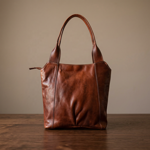 Sac fourre-tout en cuir véritable, style classique, pour femme, poignée souple, couleur marron durable - Product Image 3