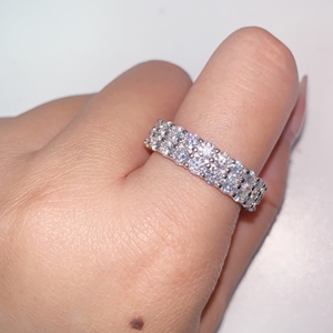 Đầy Đủ Eternity Nhẫn Moissanite 3Mm 2 Row Engagement <span class=keywords><strong>Ring</strong></span> Cho Nam Giới Vượt Qua Kim Cương Đồ Trang Sức Mỹ 925 Bạc Ban Nhạc Nhẫn - Product Image 6