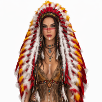 Coiffe personnalisée en plumes naturelles longues, rouge et blanche, pour carnaval, festival, danse, costume, cosplay, spectacle de scène, coiffe tribale