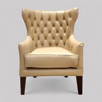 Fauteuil d'appoint moderne français fait main de haute qualité en bois de mahogany massif et cuir synthétique, polyvalent pour salon et détente