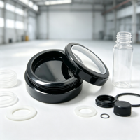 Bouchons à vis en plastique noir avec fenêtre transparente visible, fermetures de bouteilles en PP pour pots de crème cosmétique, marque OEM/ODM CN/FUJ