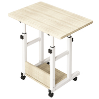 Table de chevet relevable portable en MDF avec surface en bois, petit bureau pour chambre à coucher, bureau à domicile, dortoir, avec roulettes