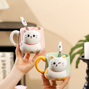 Taza de Cerámica con Diseño de Gato, Taza de Café con Dibujos Animados de Animales, Taza de Cerámica para Amantes de los Gatos - Product Image 1