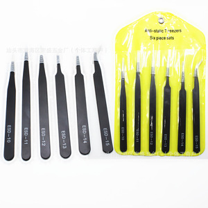 Pinzas antiestáticas Zongsheng, juego de 6 piezas, acero inoxidable negro ESD para reparación de productos electrónicos y herramientas para el cuidado de las uñas - Product Image 1