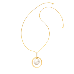 Collier de perles en acier inoxydable 316L plaqué or PVD, design pendentif cercle durable et résistant - Product Image 2