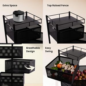 Metal Trolley Cart Multilayer Rotating <b>Vegetable</b> Baskets Movable Fruit Snack Organizer in Living Room Storage Rack in Bathroom - Product Image 5