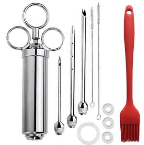 Accessoires de cuisine, seringue à viande en acier inoxydable robuste de 2 oz avec brosse en silicone pour barbecue - Product Image 2