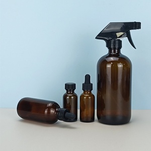 Botella de Spray de Vidrio Transparente/Ámbar de 250ml/500ml/16oz, Tipo Boston Redonda, con Pulverizador y Funda de Silicona para Limpieza - Product Image 2