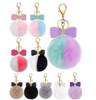 Porte-clés Pompon avec nœud et strass, boule moelleuse, pour sac à main, décoration artisanale pour filles, couleurs chics