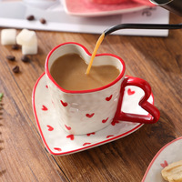 300ml fait à la main amour tasse en céramique assiette ensemble après-midi thé Couple dessiné à la main tasse à café