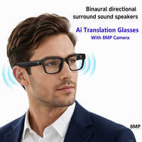 Lunettes Intelligentes de Traduction IA avec Caméra 8MP, Audio et Contrôle, Recharge Type-C pour la Communication en Voyage