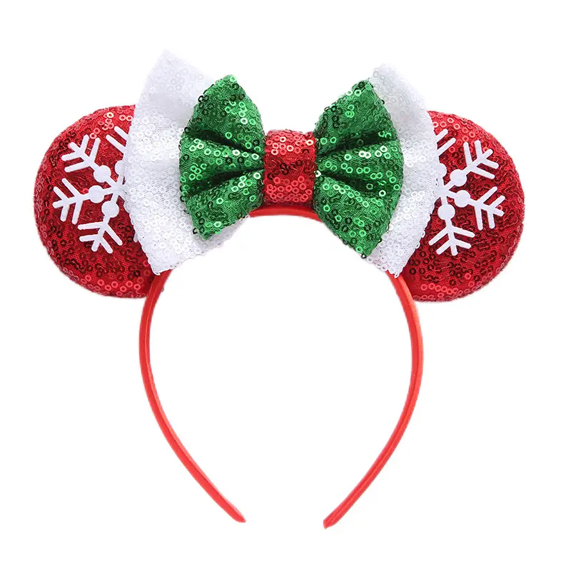 Diadema con orejas de ratón de Navidad, diadema con lazo de lentejuelas, decoraciones para árboles de Navidad para niñas, accesorios para el cabello para mujeres