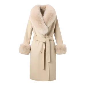 2022 Korean Trench Wool Coat High Quality Cashmere Coat With Fox Fur Collar