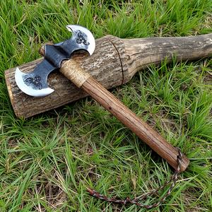 Hache à double lame Hi Dude, hache en acier au <span class=keywords><strong>carbone</strong></span>, manche en bois, longueur 400 mm, hache de futaie de qualité industrielle, 820 g, pour l'extérieur - Product Image 1