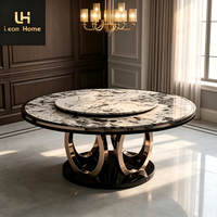 Ensemble de table à manger ronde en acier inoxydable avec 4 chaises, table ronde moderne en marbre de luxe rotative