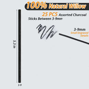 Baguettes de charbon de bois de saule pailleté Crayons de charbon de bois de saule naturel pour artistes débutants Croquis Écriture <span class=keywords><strong>Dessin</strong></span> 3-9mm - Product Image 2