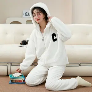 Thời trang 2023 mùa thu Womens trùm đầu đồ ngủ thư in ngọt ngào Bunny dòng Pajama hơi thở flannel Pajama quần