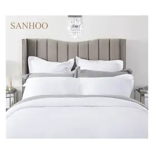 SANHOO Sprei Satin Mewah 100% Katun Mesir 5 Bintang Hotel 80S King Putih Seprai Katun Kembar Datar 100% Katun