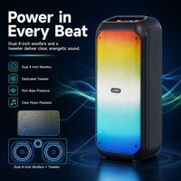 Speaker Portabel HANSUO HS-TD04A6-C Dual 4 Inch dengan Baterai Rechargeable 1800mAh, Lampu RGB, USB, FM, dan Rekaman