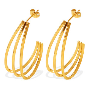 C-Shaped Gold Plated Stainless Steel <b>Cuff</b> <b>Earrings</b> For Women Minimalist Multi Layer Fashion Jewelry - Product Image 5