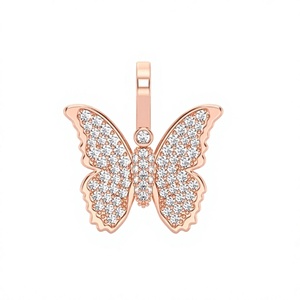 Collier Pendentif Charme Papillon Givré Personnalisé en Or Rose Massif 10K avec Diamant Moissanite Inspiré de la Nature, Bijou Élégant pour Femme - Product Image 1