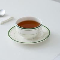 Mug à café en céramique blanche rayée personnalisé de 360 ml, design minimaliste moderne pour la maison, le café, ensemble tasse et soucoupe à latte