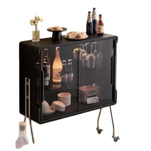 Retro Style Living Room Movable Glass Wine Cabinet With Wheels Storage Display Sideboard For Sofa Or Entryway - Product Image 5