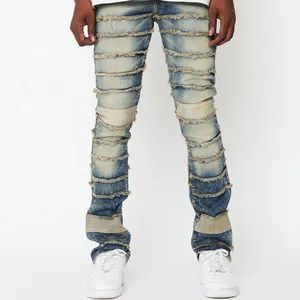 Eenvoudige Design Jeans Heren Effen Kleur Gestapelde Jeans Heren Broek Skinny Stretch Zwart Grijs Broek Baggy Heren Jeans