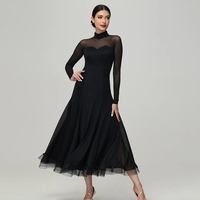 Robe de danse de salon moderne à manches longues noire pour femmes, taille grande, personnalisable, robes de compétition