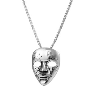Yunnique – collier avec pendentif masque en acier inoxydable, chaîne de perles carrées de 60Cm pour hommes et femmes, bijoux de Style rétro Punk - Product Image 5