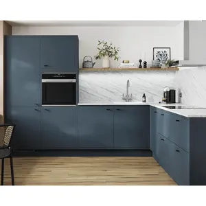 NICOCABINET Oceanic Oasis Custom azul mate que infunde tranquilidad en gabinetes de cocina de diseño minimalista ultramoderno