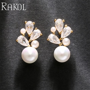 Rakol เครื่องประดับ EP5563เกาหลีต่างหูไข่มุกเพทายรูปหยดน้ำชุบทองต่างหูผู้หญิง - Product Image 6