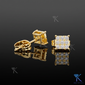 Boucles d'oreilles clous carrées en diamant de laboratoire, grappe de 9 pierres en grille, or massif 14K 18K, bijoux pour femmes et hommes, mariage, fête, mariée - Product Image 1