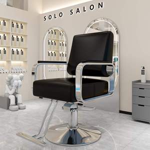 Sillón de Peluquería de Alta Gama, Giratorio y con Altura Ajustable, de Acero Inoxidable y Metal Negro - Product Image 1