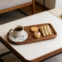 Maison Naturelle Vente en Gros Petit Rectangle en Bois d'Acacia pour Dessert Alimentaire Café Petit Déjeuner Plateau de Service avec Dessous de Verre en Diatomite