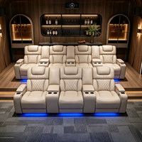 Ensemble de canapés de cinéma de luxe avec fauteuils inclinables électriques en cuir, éclairage LED, porte-gobelets et ports USB