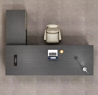 Bureau de direction moderne de luxe en forme de L, finition bois foncé, avec armoire latérale et tiroir à dossiers pour bureau de PDG ou de directeur