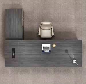 Modern Luxury L Shaped Executive Desk Dark Wood Grain Boss <strong>Office</strong> Desk with Side Cabinet File <strong>Drawer</strong> for CEO Manager <strong>Office</strong> - Product Image 5