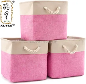 KUYUE Hot Sale Handmade Decorative Toy Clothes Socks Storage Nursery Bins Gray Cotton Storage Basket Foldable Polyester Opp Bag