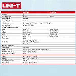 เครื่องกำเนิดสัญญาณแบบพกพา UNI-T UTG932E UTG962E 30MHz 60MHz เครื่องกำเนิดรูปคลื่นตามต้องการ 2 ช่องสัญญาณ จากประเทศจีน - Product Image 6